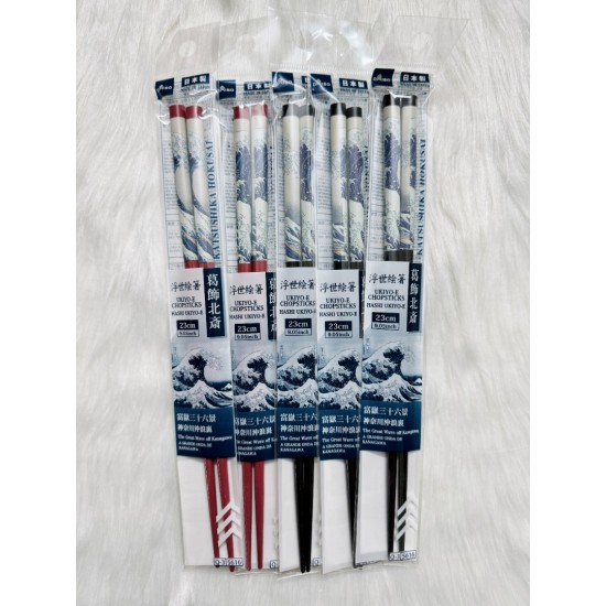 Daiso Ukiyo-E Chopsticks (Size : 23 cm) (01 Pair Pack) - The Great wave of Lanagawa Version